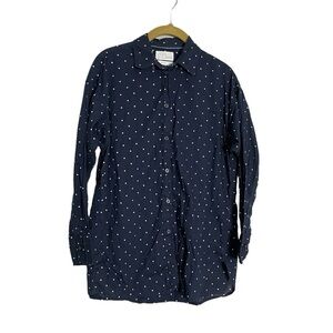 J Crew Navy Blue White Relaxed Fit Button Down Shirt 0